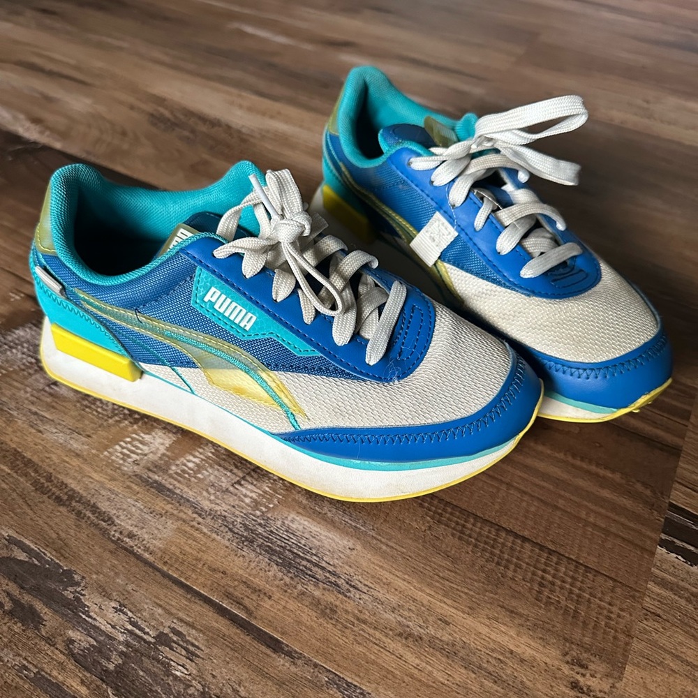 Puma Kids Sneakers in Blue, Yellow, and White